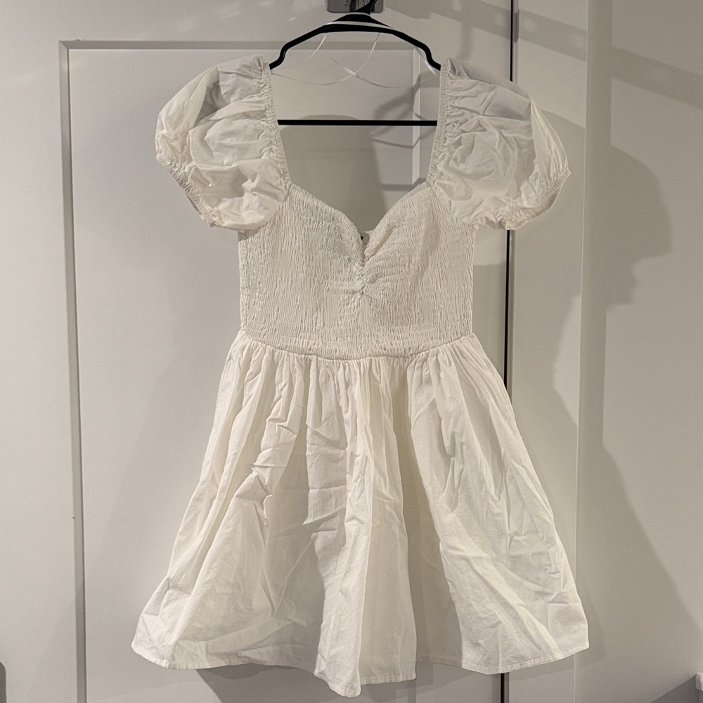 Blue Blush White Puff Sleeve Cotton Mini Dress